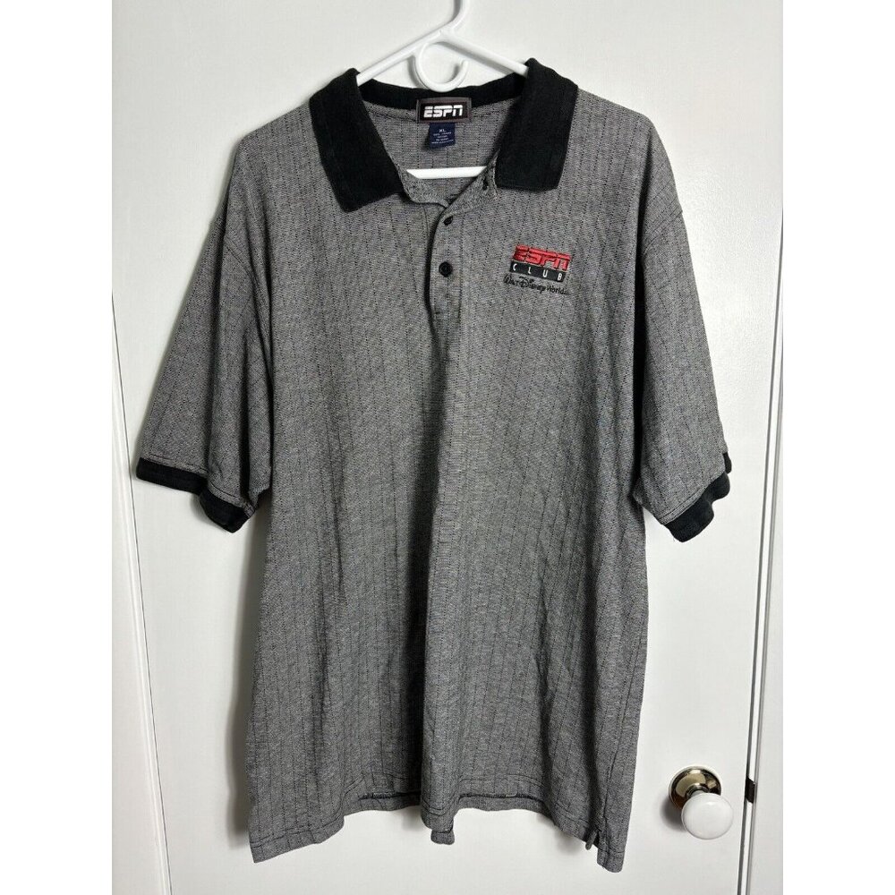 ESPN Club Polo Shirt Walt Disney World Vintage Gray Short Sleeve Men XL